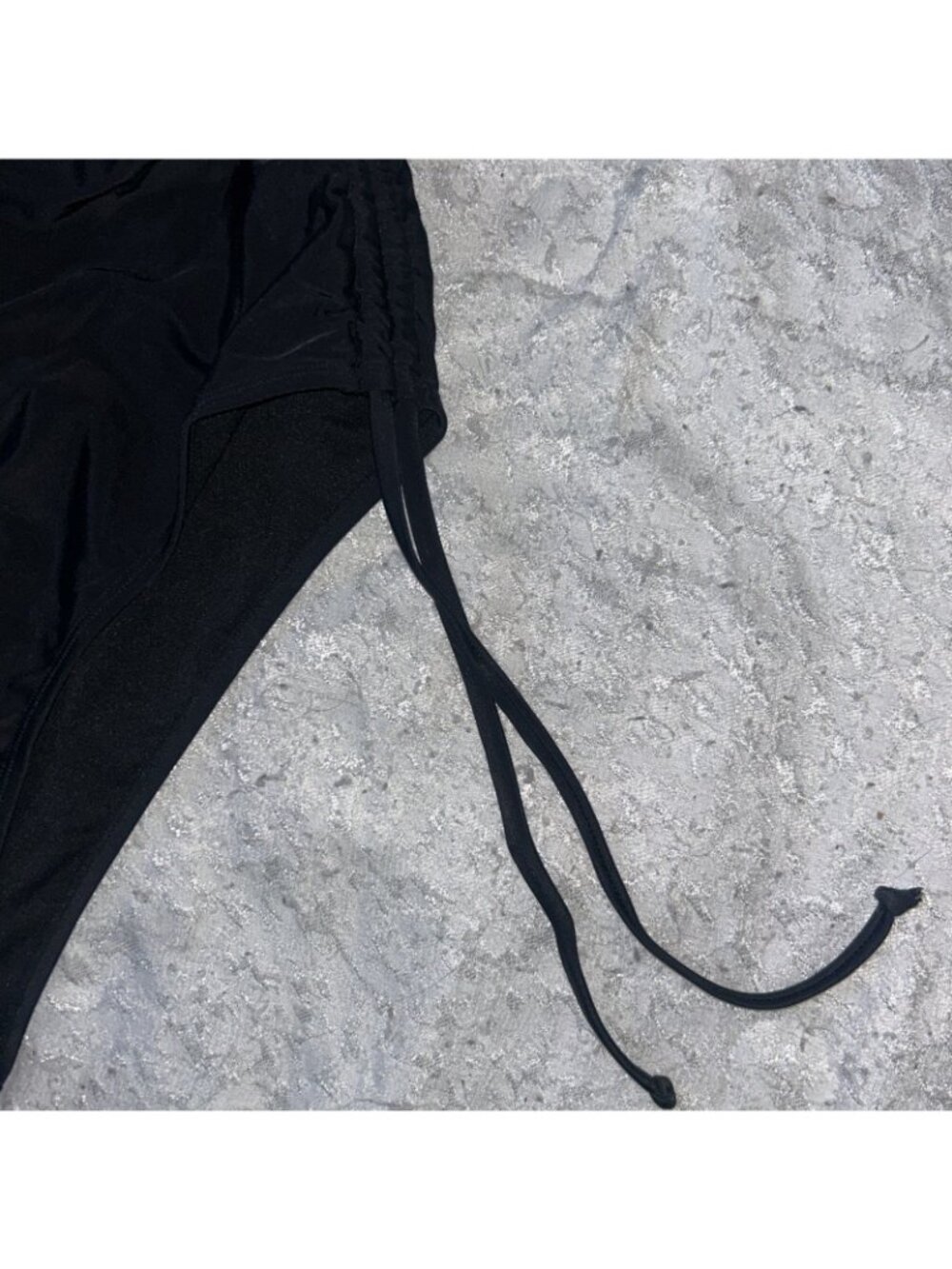 Solid Black Ruched Swimsuit Bathing Suit Plus Size 2XL Lightly Padded Side Ties - Picture 5 of 7